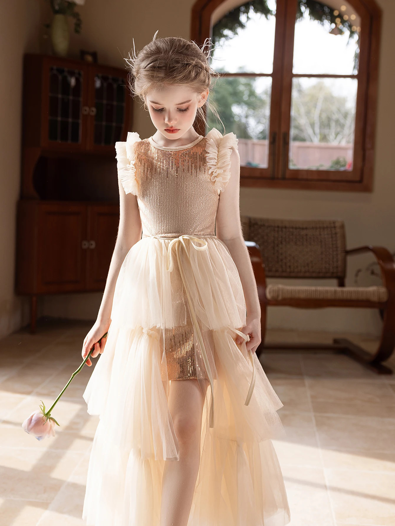 Girl party dress champagnecolored highend dress set for birthday wedding flower girls 251023