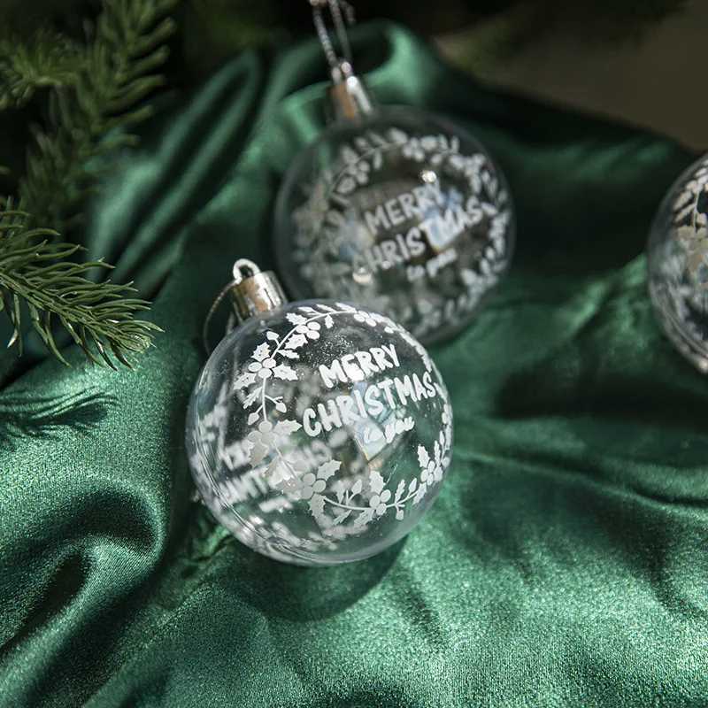 6pc Transparent Painted Christmas Ball Christmas Tree Decoration White Snowball Pendant Merry Christmas Home Decor New Year Gift C251024