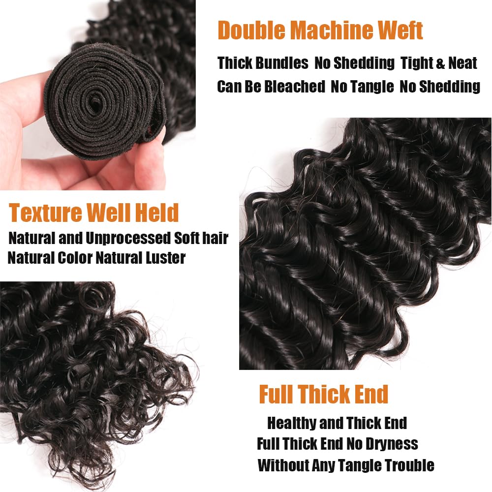 Deep Wave Human Hair Bundles 8-32 Inch 100% Unprocessed Virgin Hair Deep Curly Natural Black Wet And Wavy Bundles - 1 Pack Style Keep Texture Silky So