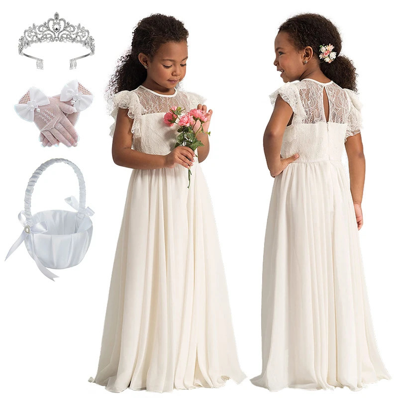 Elegant Girls Lace Flower Chiffon Dress Formal Occasion Children Birthday Party Graduation Ceremony Wedding Bridesmaid Costume 251023
