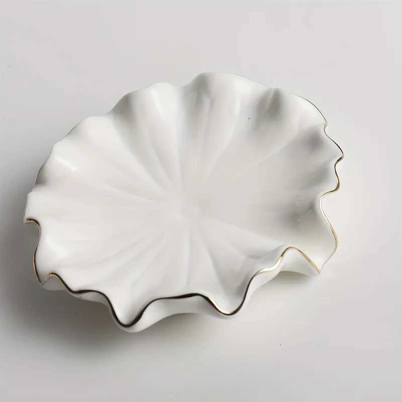 1pc Elegant White Ceramic Soap Dish with Golden RimShellInspired Design Round for Lotus Leaf Shape Holder Y251025