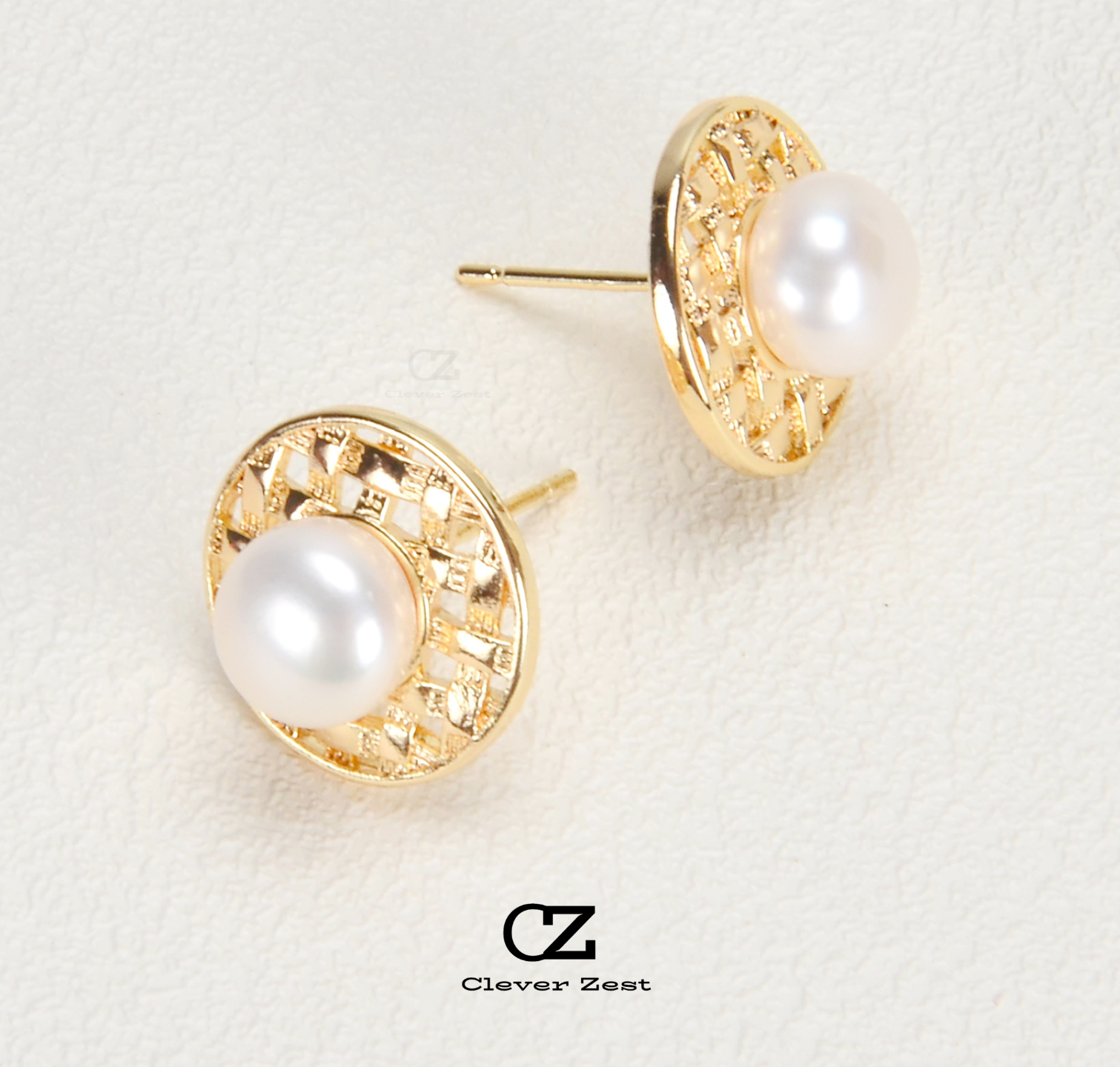 Natural White Pearl Grid Stud Earrings 14K Gold-Filled Fashion Versatile and Trendy Anniversary Gift Bestie Gift