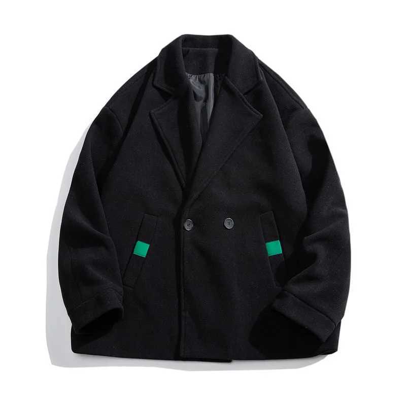 Winter Beige Black Woolen Coat Men Warm Fashion Casual Double Breasted Woolen Jacket Mens Korean Loose Short Woolen Coat MenT251025
