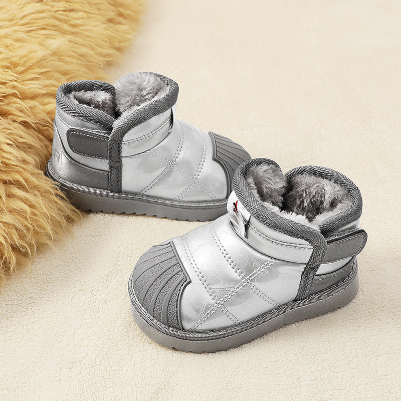 New fashion designer children's snow boots sheepskin boys' cotton shoes wool lining thickened girls' cotton boots baby walking boots