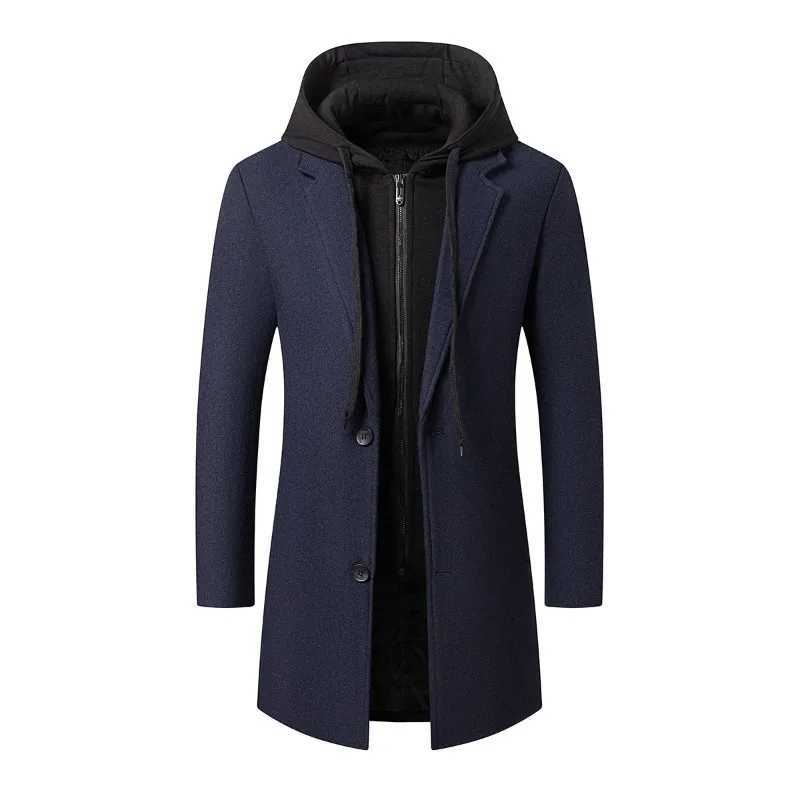New Fashion Men Hooded Overcoats Casual Woolen Blends Cashmere Long Trench Coats Male Winter Coats Business Casual Jackets 4XLT251025