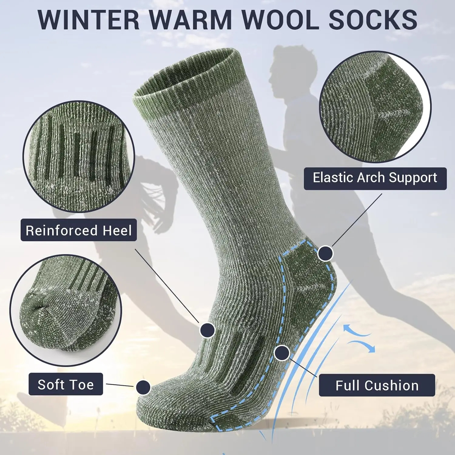 4 Pairs 80 Merino Wool Socks for Men Women Winter Thick Warm Merino Wool Hiking Socks Thermal Breathable Boot Skiing Socks 251023