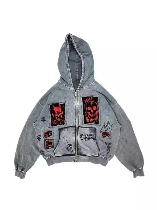 Designer Y2K European and American lambswool splicing cardigan zipper hooded street jacket for men and women575