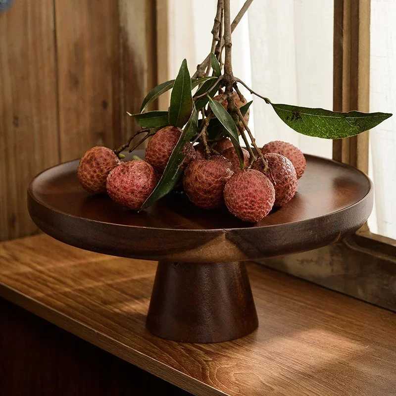 Ins Walnut Color Solid Wood Cake Tray Style Household Living Ro Dish Dessert Table Display Frame Vintage Wood Fruit Tray Y251025