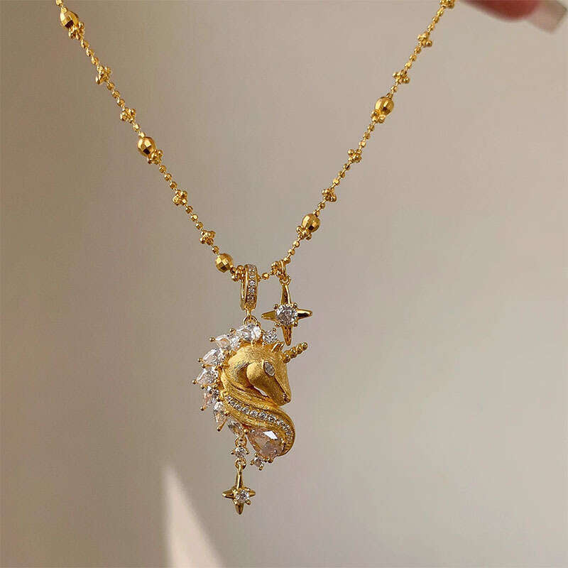Unicorn Brushed Sparkling Dia Star Pendant Collarbone Chain Niche Design Women's Necklace