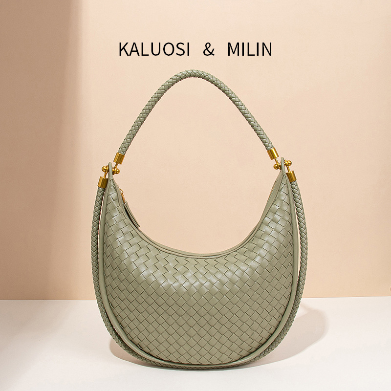 Spring Summer New Woven Women's High-end Luxury Crescent Single Shoulder Crossbody Handheld Underarm Half Moon Bag