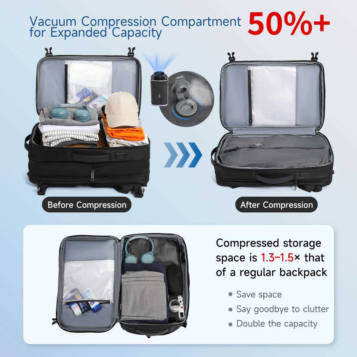Tigernu Vacuum Compression Backpacks Men Travel Backpack Expandable USB Bag Large Capacity 17 Laptop Bags For Schoo Cabin Bags W251025
