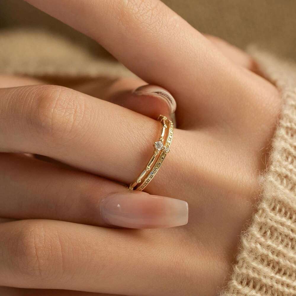 2 Layered Crown Rings for Women Sterling Sier 14K Gold Plated Dainty Stackable Cubic Zirconia Ring Engagement Eternity Wedding Band Jewelry Birthday C