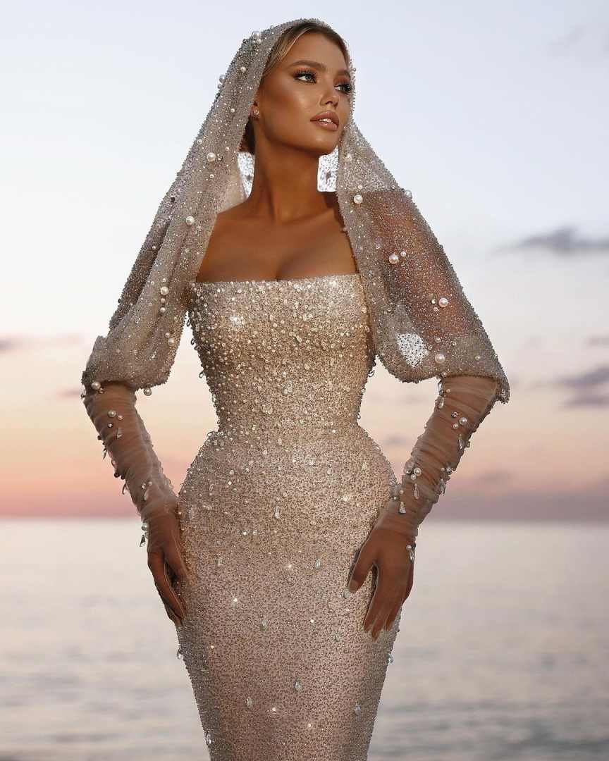 Customzied Wedding Dresses Mermaid Strapless With Bling Sequins Sleeveless Bridal Gowns Plus Size Formal Occasion Robe De Mariee