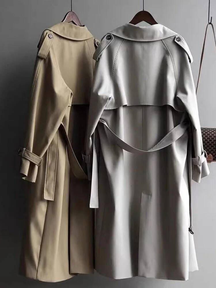 Women Double Breasted Loose Abrigos Korean Long Sleeve Trench Coats With Belt Spring Fall Casual Streetwear Gabardina Outerwears dongdumaoyi