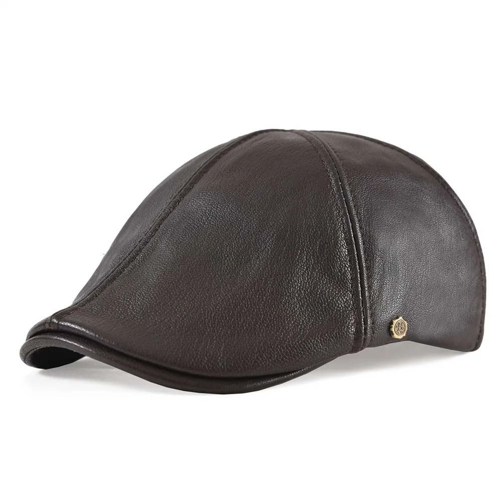 VOBOOM Genuine Leather Flat Cap Men Fall Winter Cabbies sboy Hat Coffee Brown Ivy Caps Soft Smooth Textured Hats 251021