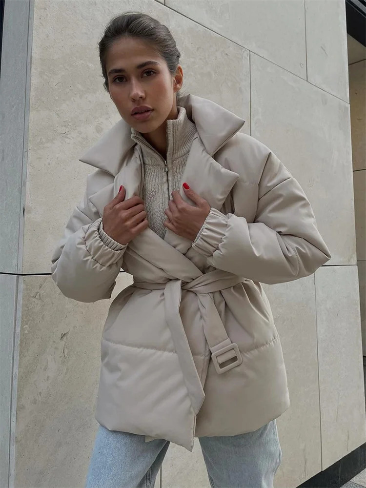 Tossy Winter LaceUp Pocket Parkas Outwear Female VNeck Loose Long Sleeve Fashion High Waist Bandage Coat Ladies Solid Outwear 251013