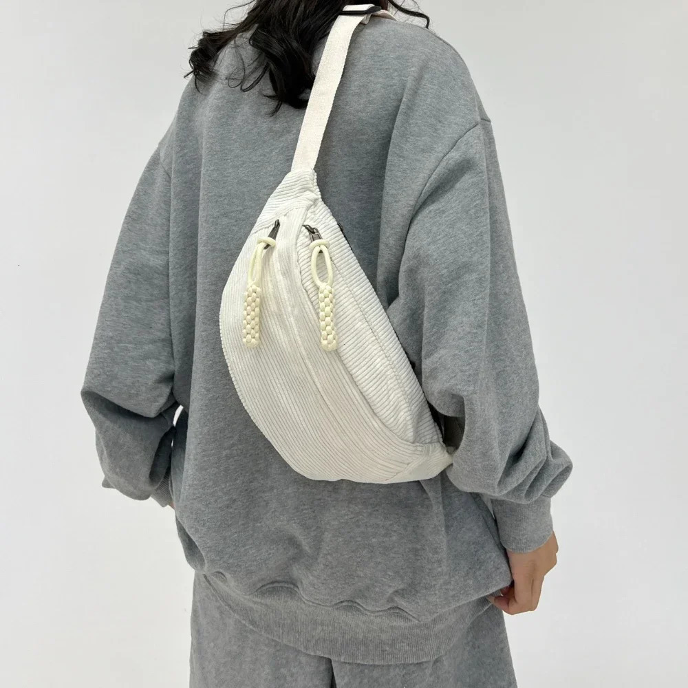 Corduroy Women Waist Pack Large Capacity Street Style Chest Bag Fanny Pack Shoulder Crossbody Bags Sling Pack Waist Belt Bag 251023