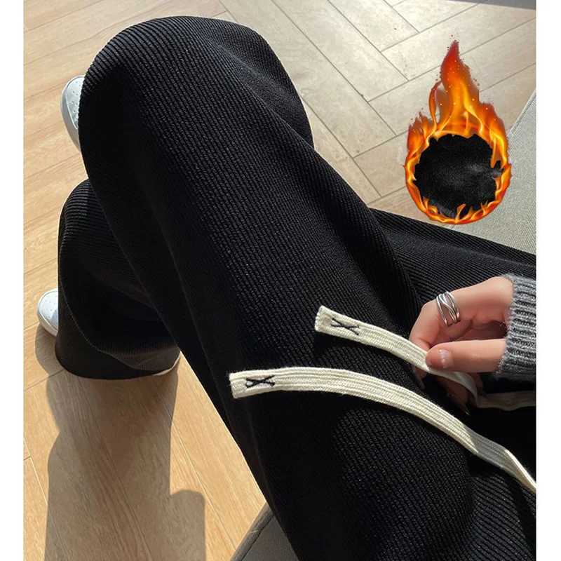 Winter Lady High Waist Fleece Thermal Pants Girls Straight Leg Baggy Fleece Trousers Female Korean Snow Warm Daily PantsT251025