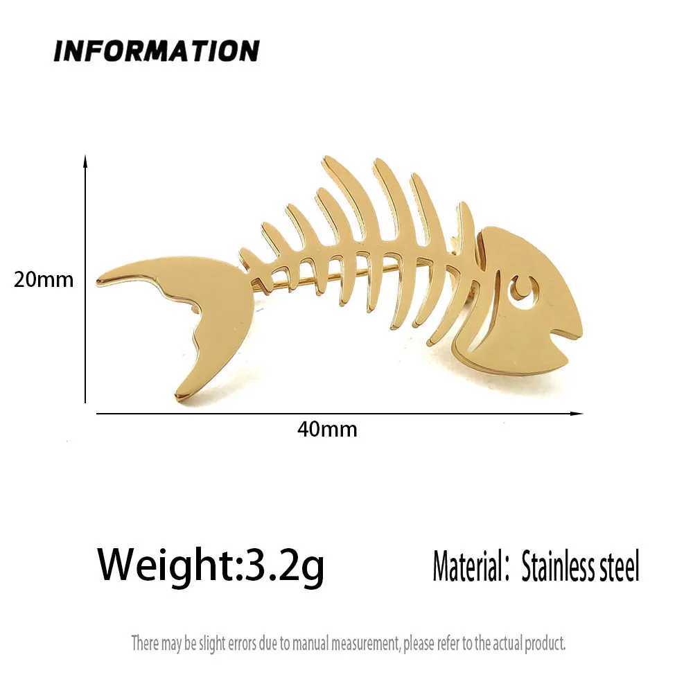 Fashion punk style hollow fish bone stainless steel goldplated 18K brooch black suit accessories wedding matching set J251115