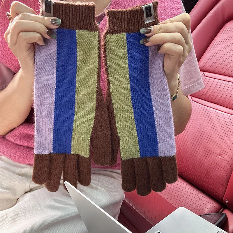 Autumn and Winter Japanese and Korean Dopamine Mens and Womens Fashion Personalized Touchscreen Color Matching Warm Gloves 251023