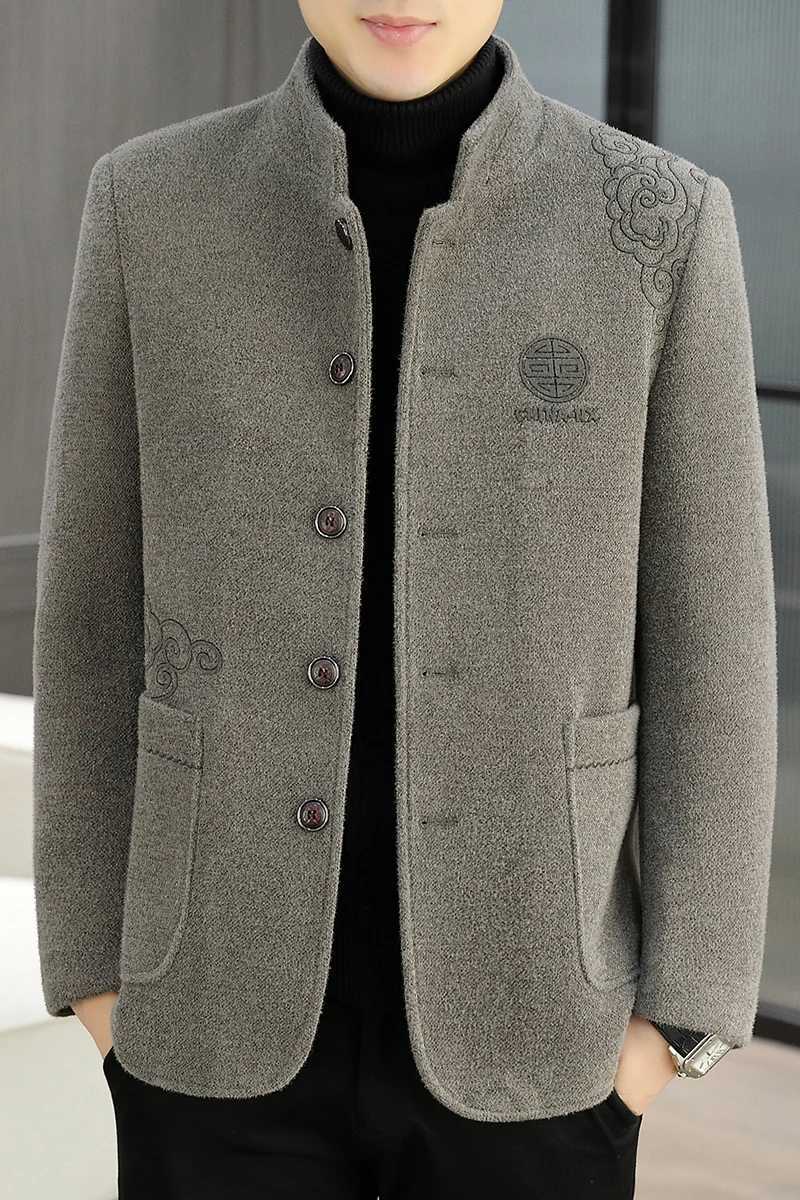 Chinese Style Stand Collar Woolen Jackets Men Winter Thickened Cotton Warm Trench Coat Casual Business Windproof Short OvercoatT251025
