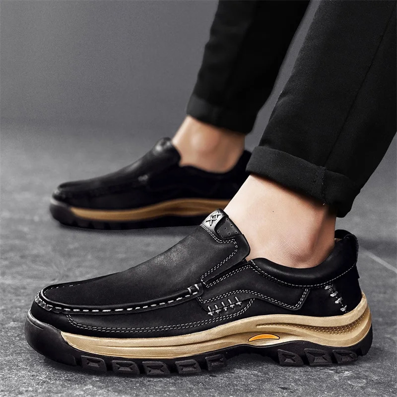 Stylish Mens Leather Loafers Men Thick Bottom Business Shoe Classic Leather Man Casual Shoes Senior Male Walking Footwear 251023