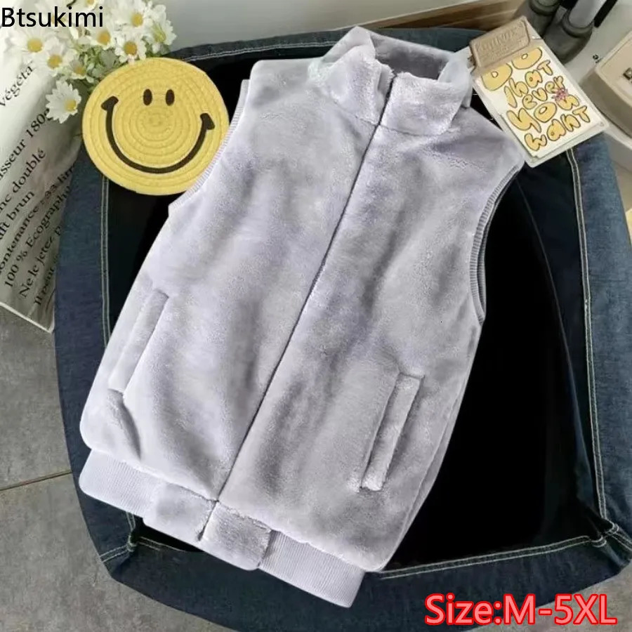 Mens Fake Fur Thicken Warm Vest Trend Solid Stand Collar Sleeveless Couple Jacket Autumn Winter Plush Zipper Waistcoat Male 251020