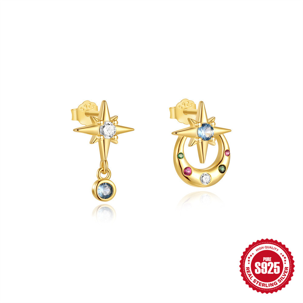 Luxury earrings Gold earrings S925 pure silver zircon compass octagonal star tassel earrings personalized high-end pendant earrings free shipping