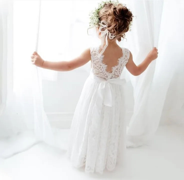 Girls Fashion Open Back Princess Dress 312 Years Old Mesh Lace Long Dress Birthday Wedding Flower Girl Performance Clothing 251023