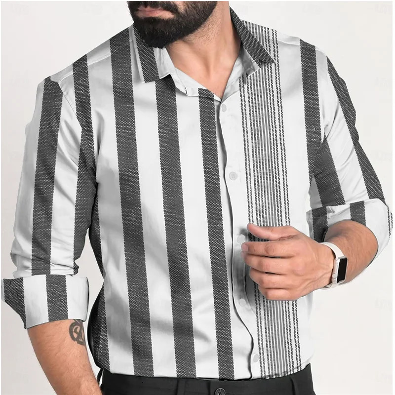 Plaid Business Casual Mens Printed Shirt Formal Spring Summer Lapel Long Sleeve Blue XS6XL FourWay Stretch Fabric Shirt 251020