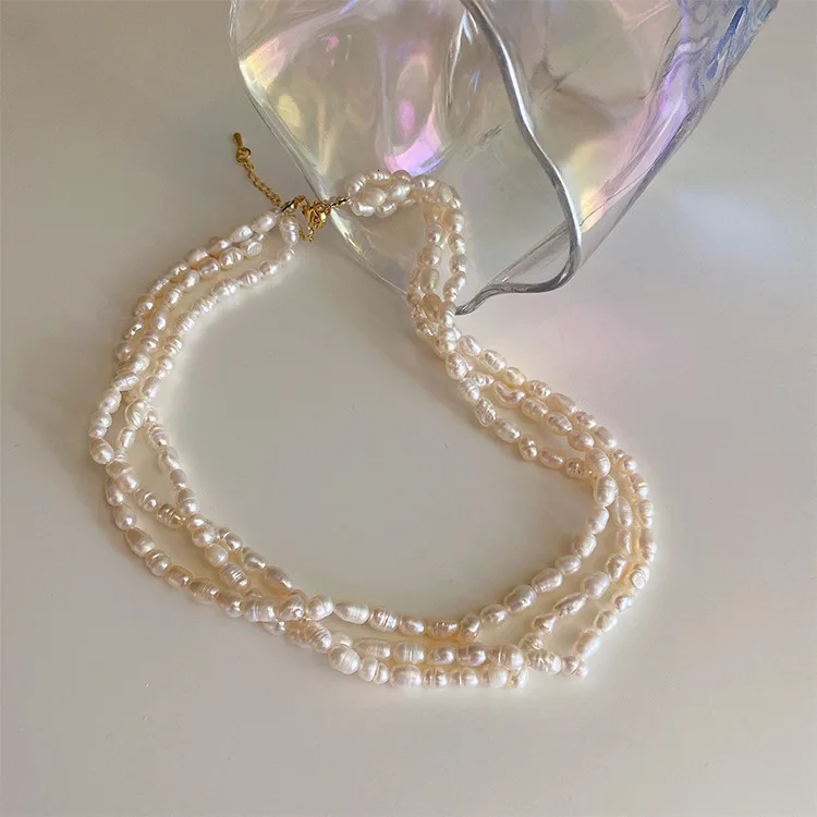 Sell 100 Natural Baroque Freshwater Pearl 14K Gold Filled Female Three Layers Chokers Necklace Jewelry Chains Gifts 251016