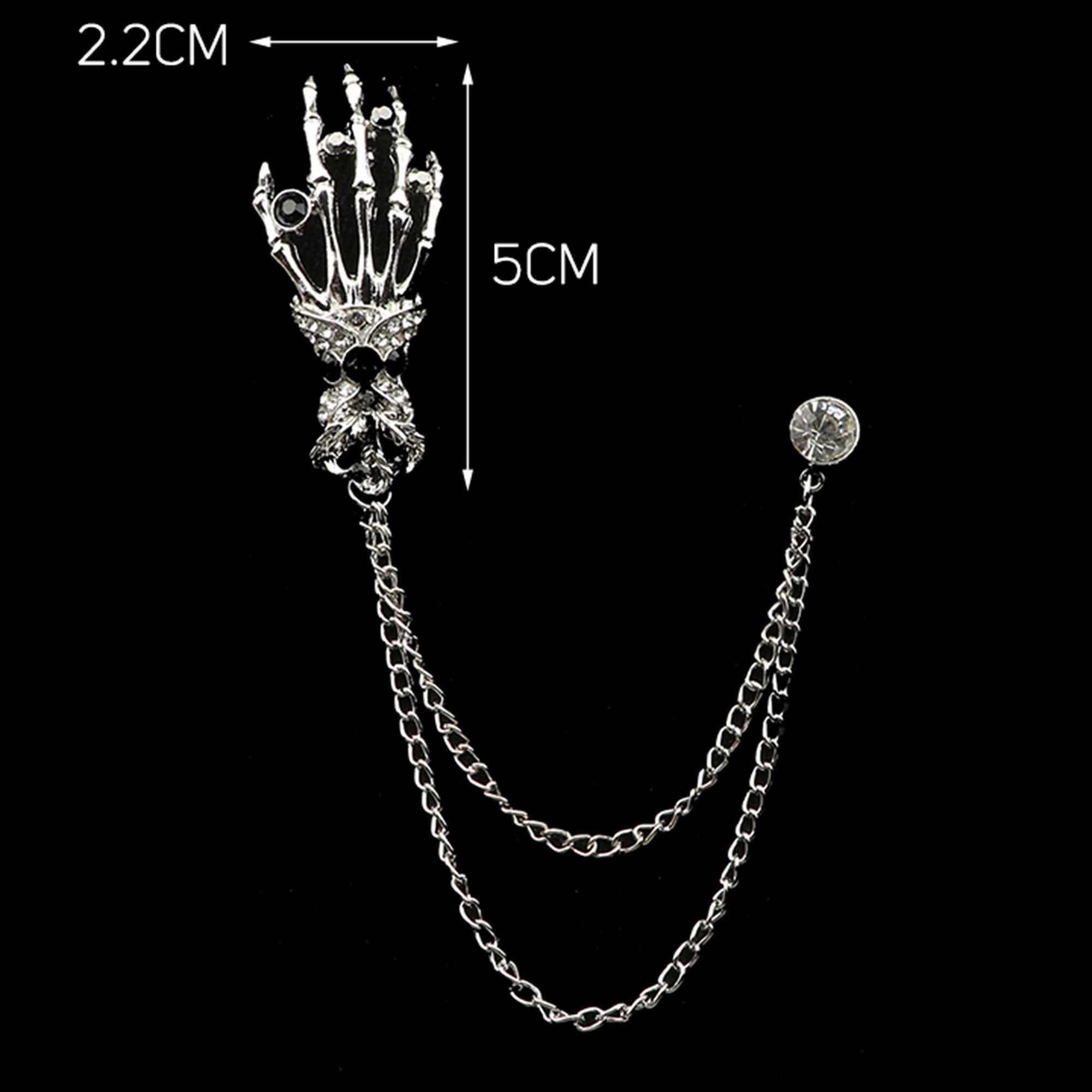 New Retro Men Suit Tassel Chain Lapel Pin Dragon Deer Crown Skull Hand Brooch Unisex Classic Vintage Punk Style Breastpin Gifts J251115