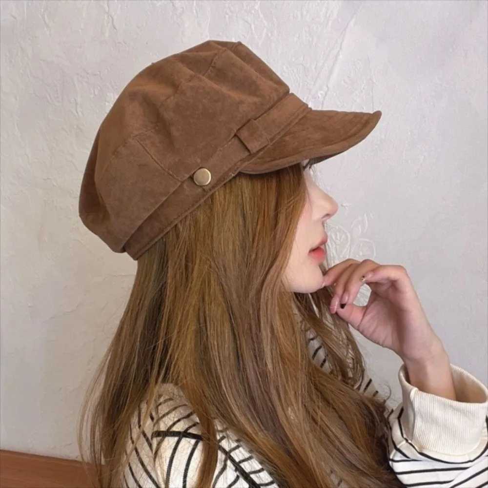 Versatile Short Brim Suede Berets Flat Top Windproof Artist Hat Korean Style Solid Color Newsboy Hat Daily Y251025