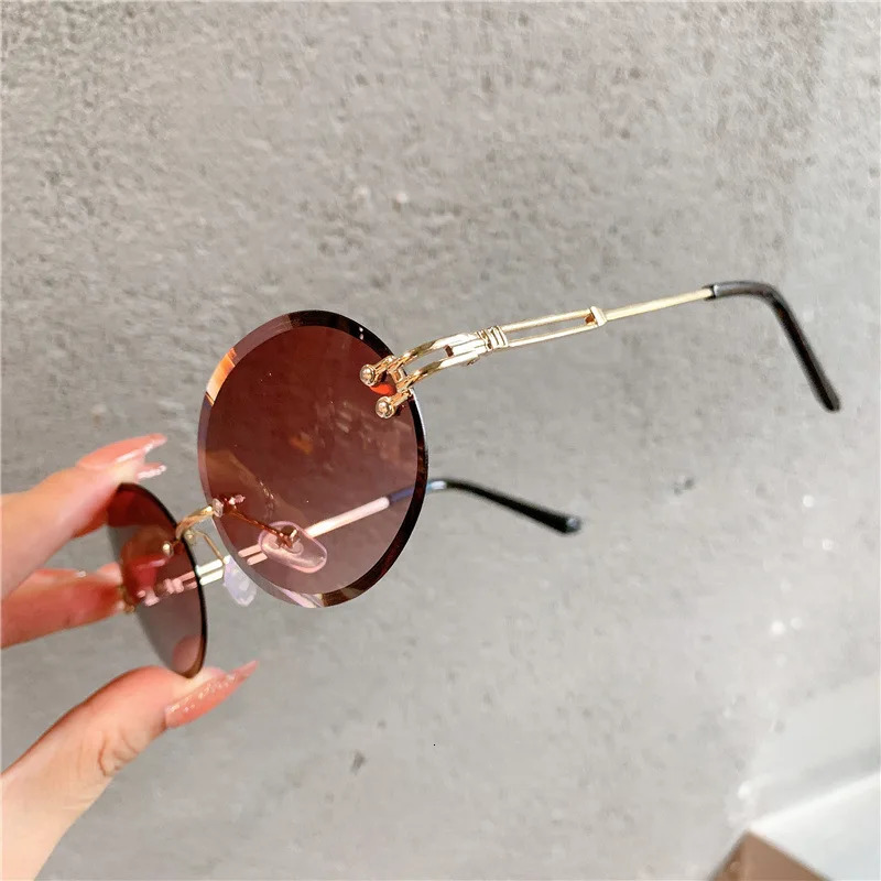 Women Shades Oval Sun Glasses for Woman Man Summer Traveling UV400 Rimless Sunglasses Round Fashion Gafas De Sol 251023