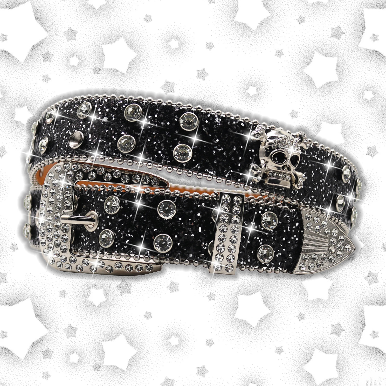 Womens Sequin Punk Metal Buckle Belt Y2k Bling Skull Rhinestone Belt Fashion Waistband Jeans Pants Decor Belt 251024