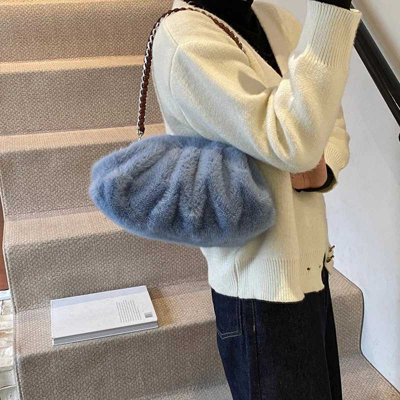 MOODS Pleated Design Faux Fur Shoulder Bags For Women 2024 Luxury Designer Purses And Handbags Winter Warm Soft Plush Z251024