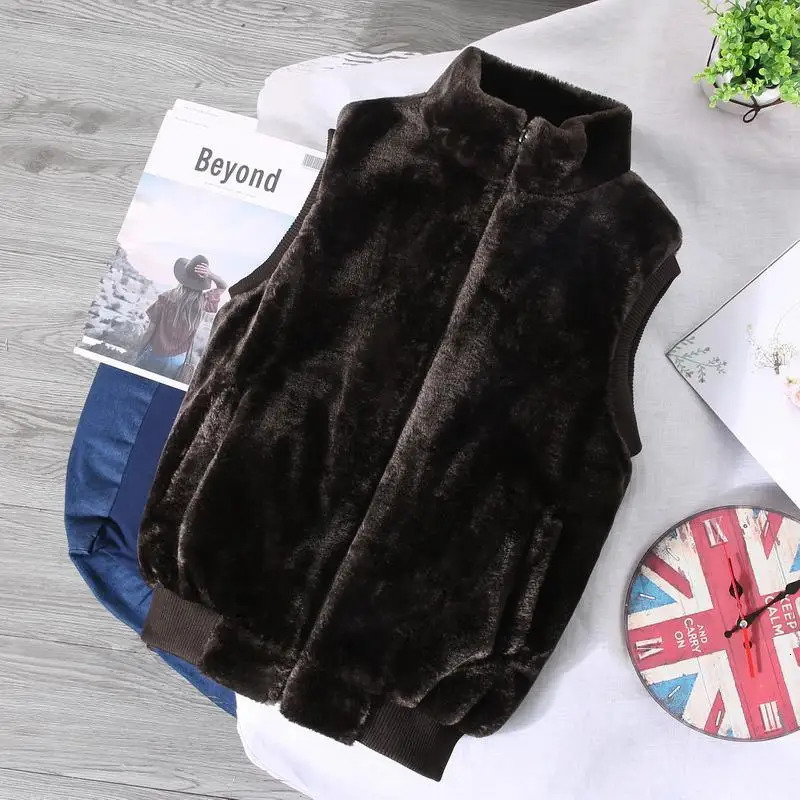 Men Clothing Autumn Winter Fashion Mink Fur Warm Zipper Vest Jacket Solid Stand Collar Sleeveless Slim Fit Coat 251020