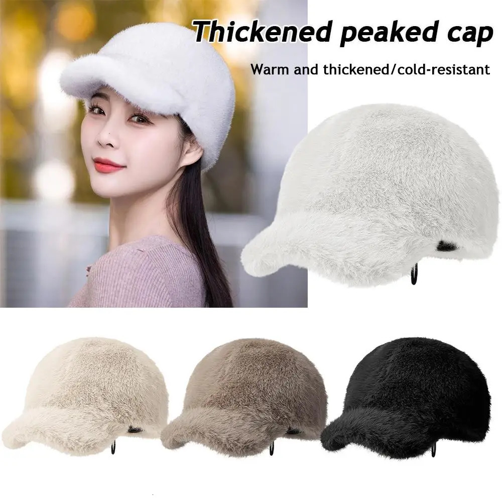 Faux Fur Baseball Cap Solid Color Warm Plush Thick Adjustable Outdoor Warm Winter Cap Soft Fluffy HipHop Hat Visor Peaked Hat 251023