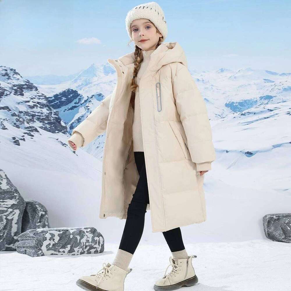 Kids Down-Filled Jacket Winter Long Knee-Length Plus Size Heavy Insulation Coat Off-Season