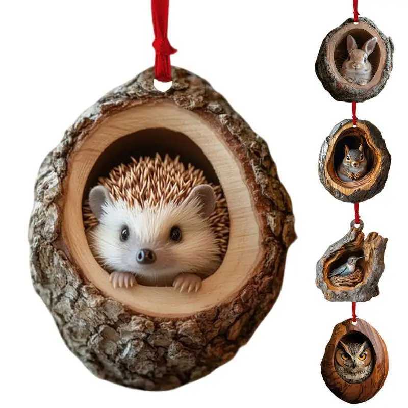 Animal Christmas Ornaments 2D Cute Christmas Acrylic Pendant Animal Raccoon Owl Squirrel Hedgehog Bunny Bird Wildlife Ornaments C251024