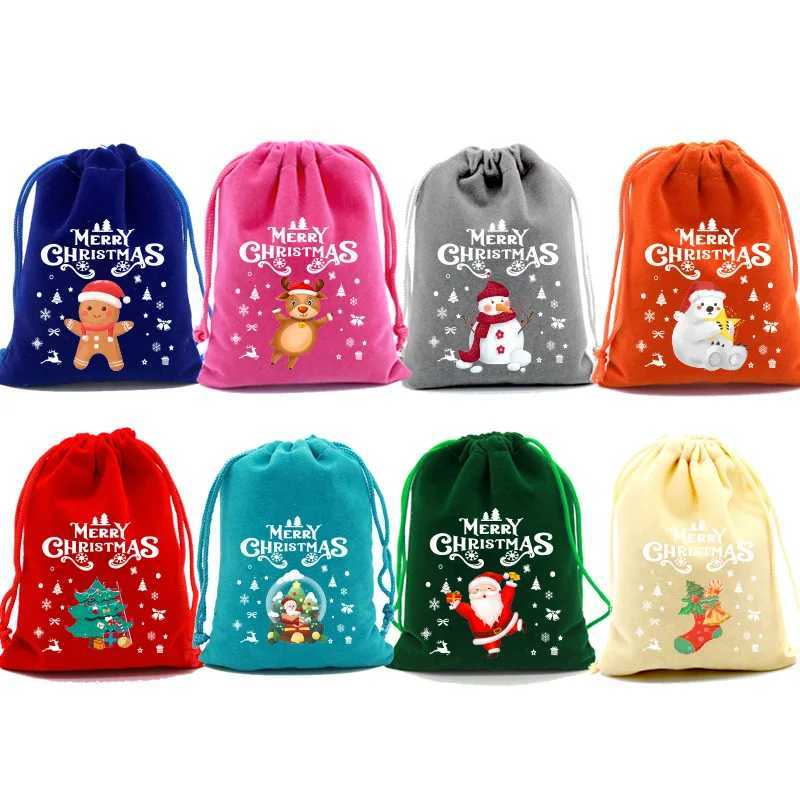 20pcs Xmas Velvet Bags Small Candy Gift Bag Drawstring Pouch Christmas Party Favor Boutique Jewelry Packaging Bags 2024 New Year C251024