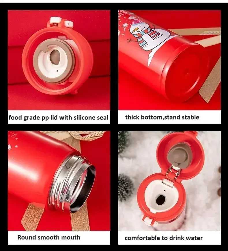 450ml Thermos Cup Christmas Stainless Steel Vacuum Water Bottle with Lid Elk Santa Thermos Cup Christmas Gift Christmas J251025