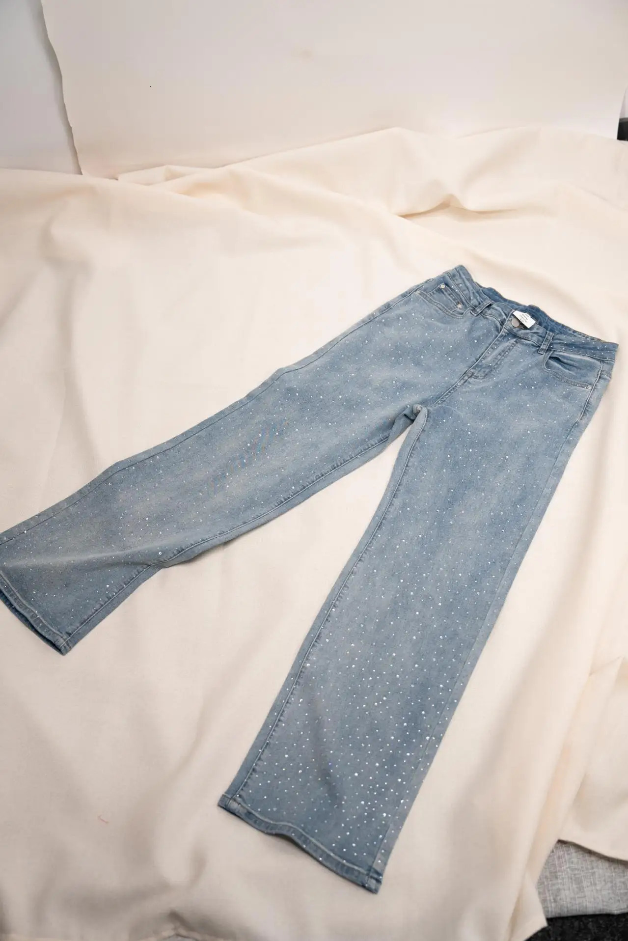Jeans for Women Straight Diamonds Pants Stretch High Waist Washed Mom Jeans Vintage Denims Streetwear Y2k Streetwear Trousers 251023