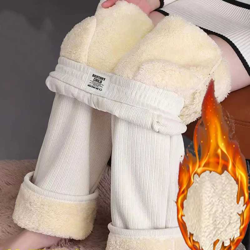 Winter Women Chic Straight Leg Thermal Fleece Pants Girls High Waist Plush Daily Trousers Lady Snow Warm Casual Thin PantsT251025