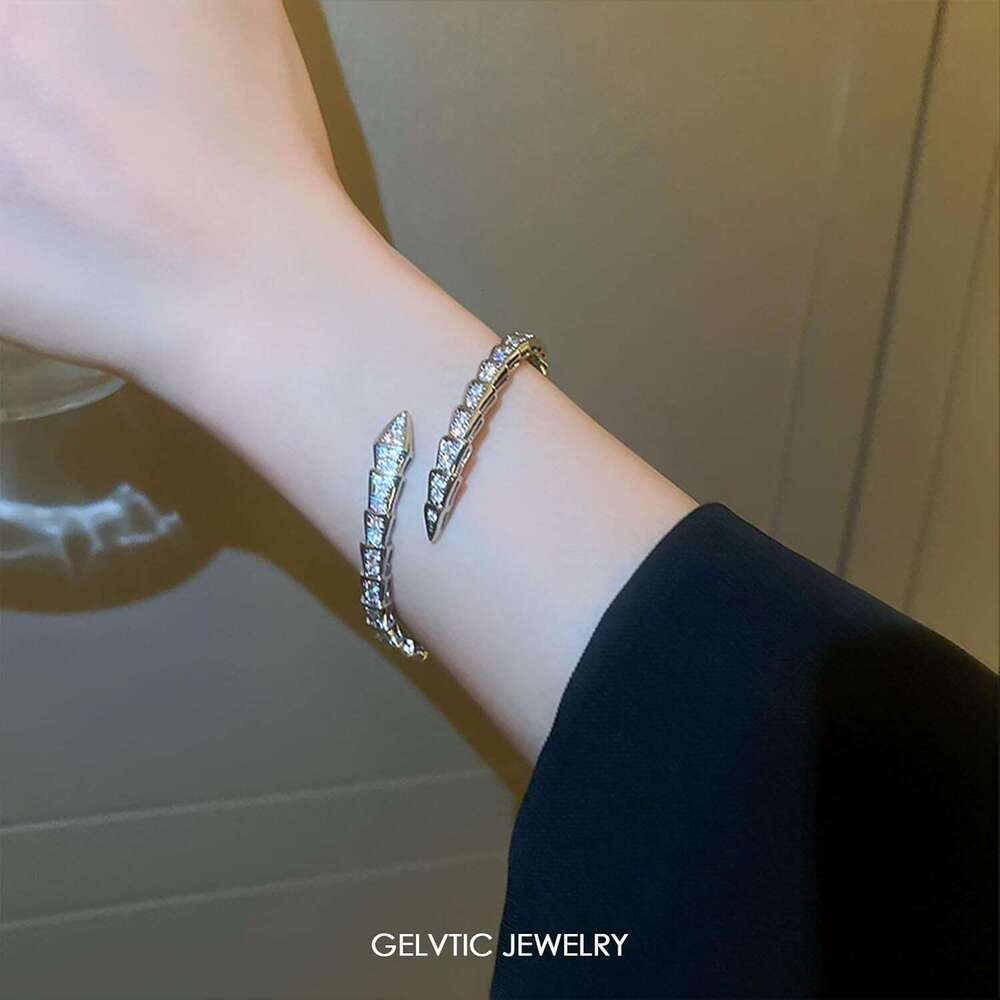 Snake Bracelet Women, 14K Gold Plated Adjustable Open Cuff Bangle with Zircon Rhinestone Crystal, Christmas Valentine's Day Gift for Her, Gold/Ro