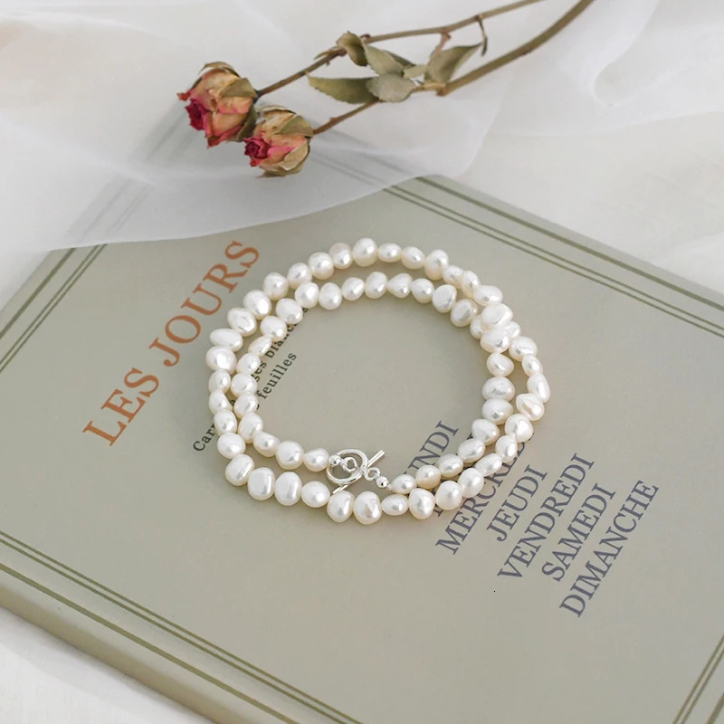 ASHIQI Natural Freshwater Pearl OT Clasp Necklace 925 Sterling Silver Jewelry for Women 251016