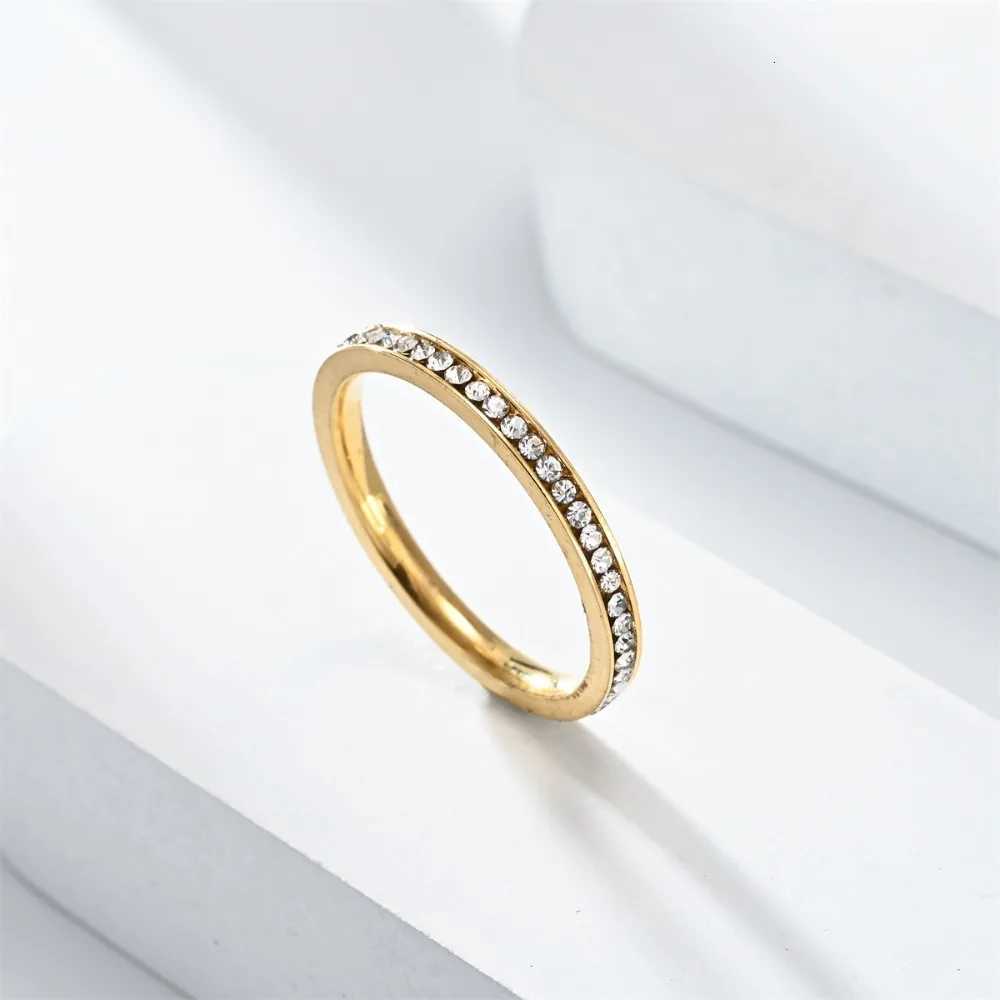 2mm Cubic Zirconia Ring Female Gold Silver Color Stainless Steel Wedding Rings for Women Fashion Jewelry GiftXJ251025