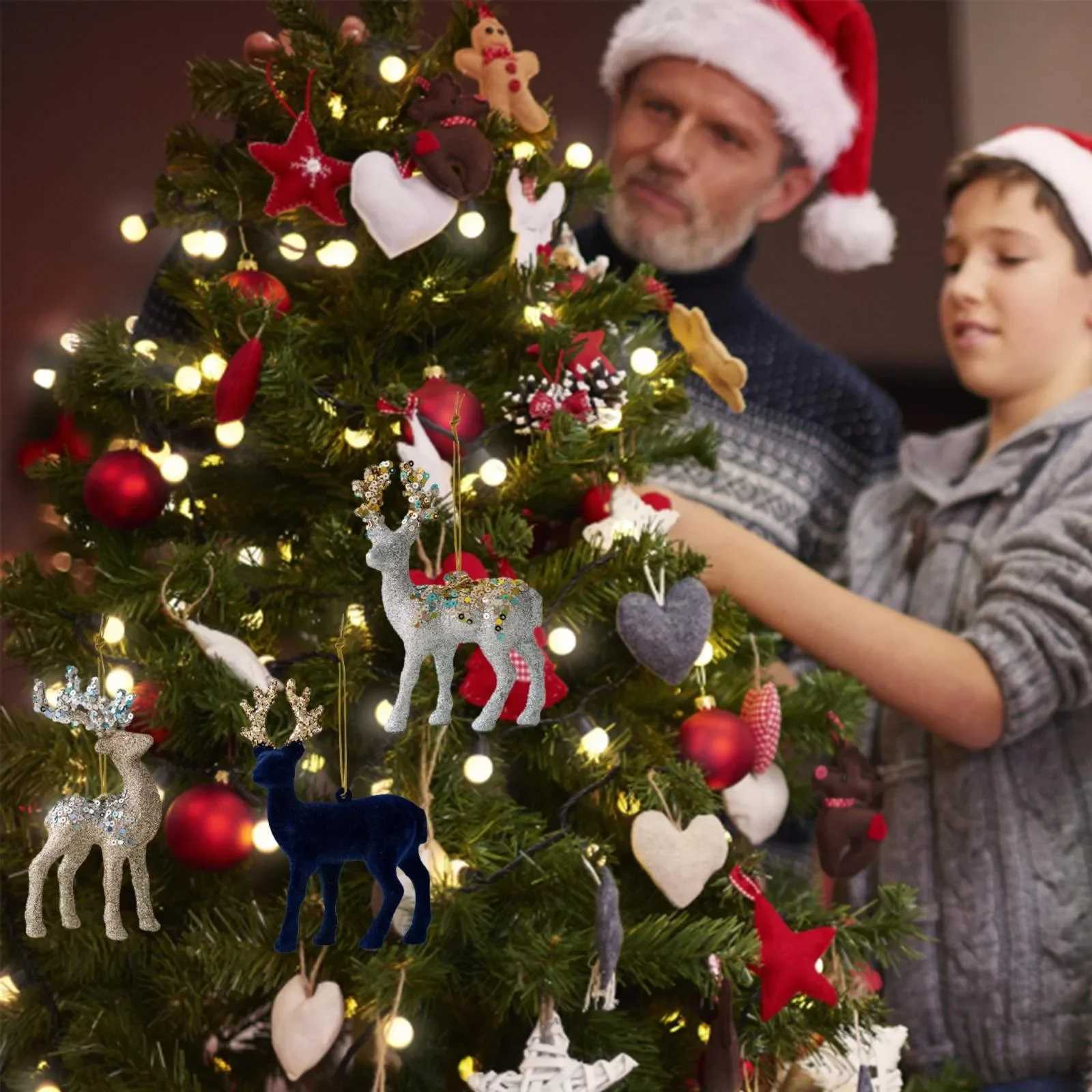 Christmas Supplies 2024 Christmas Pendant Tree Decorative Pendant Pink Flocked Deer Ornament New YearS Decor C251024