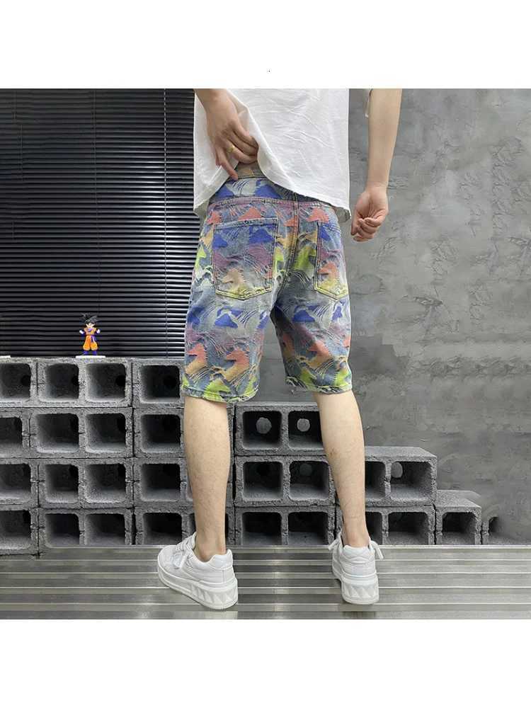2025 Summer New Colorful Jacquard Cowboy Shorts for Men Loose Straight Fashionable High end Trendy and Five piece PantsXJ251025