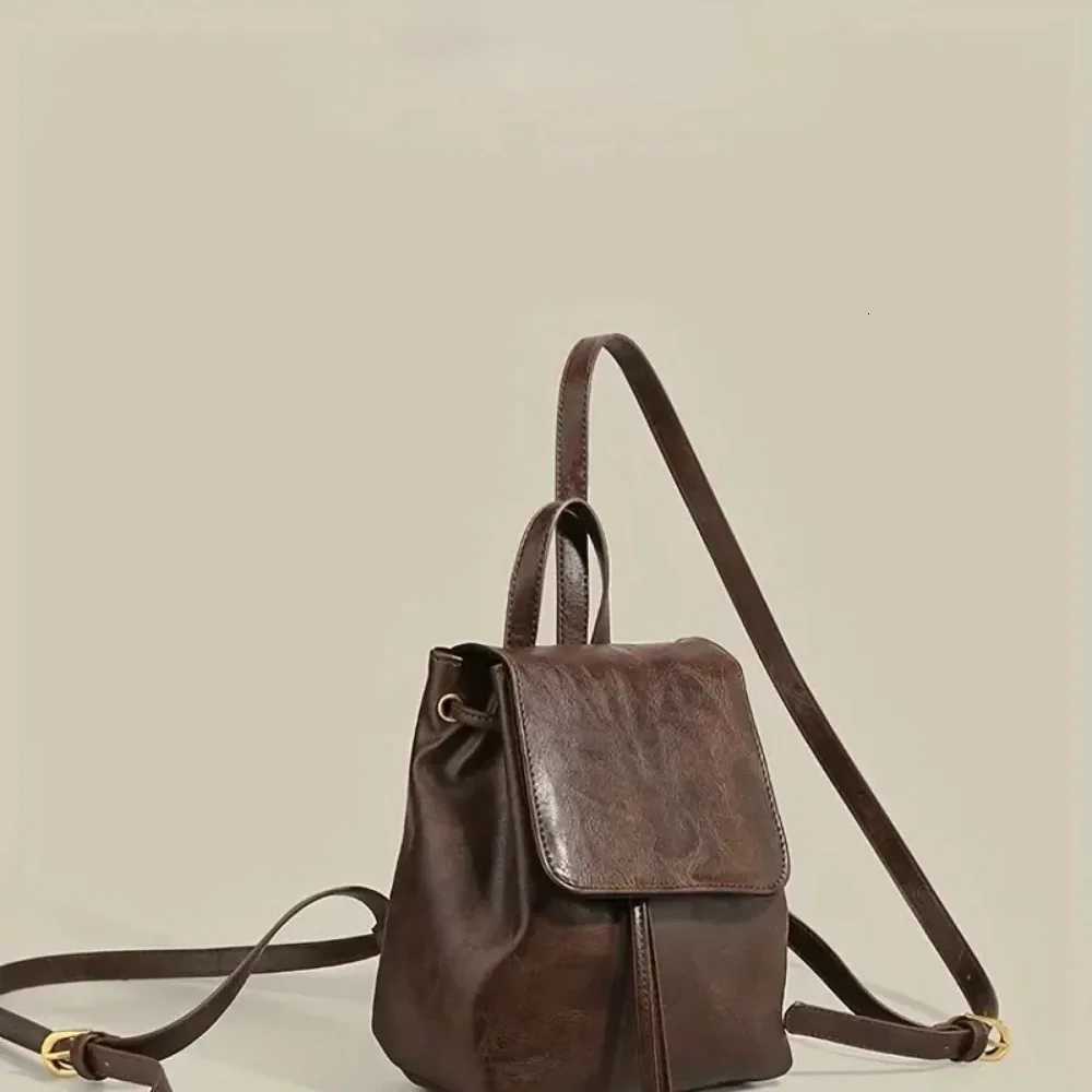 2025 Now Small Drawstring Flap Backpack Women Mini PU Leather Textured School Backpack Fashion Travel Commuter Bag Girl Bakpacks W251025